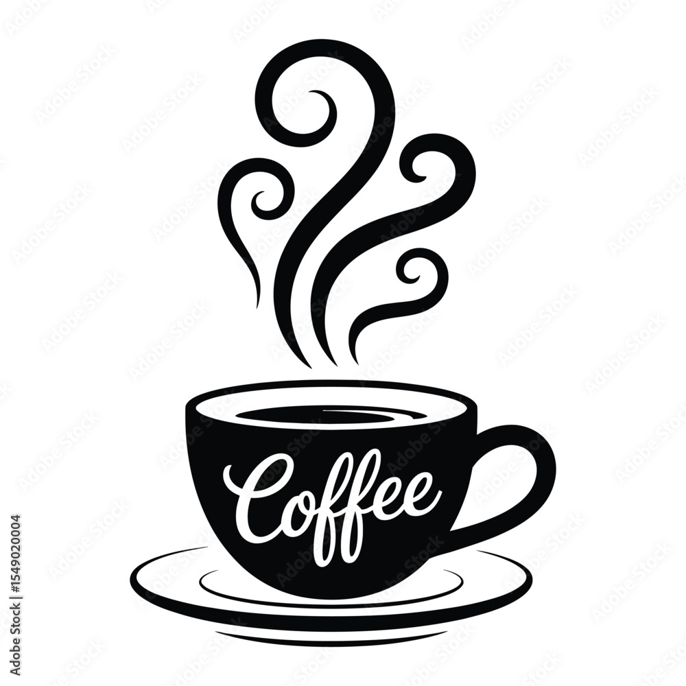 Obraz premium Black Coffee Cup with Swirling Steam Graphic Design Element Monochrome Coffee Mug Illustration