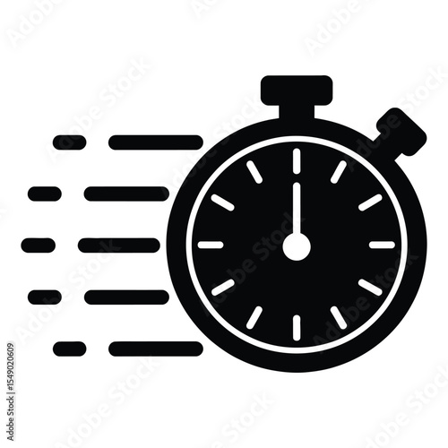 Black Stopwatch Icon Speed Motion Fast Time Clock Timer Quick Rapid Haste Urgent