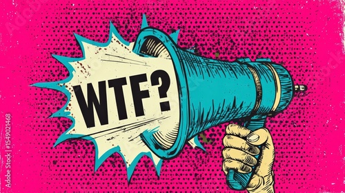 Pop art comic style design with angry hand holding megaphone and expression 