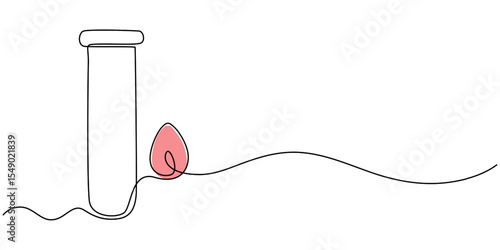 Continuous Line Blood Collection Tube Icon, Blood analysis, sampling set. Test tube rack, medical tests, medical supplies, equipment one line art. Continuous line drawing of laboratory, research.