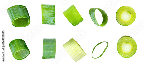 sliced green onions isolated on transparent background