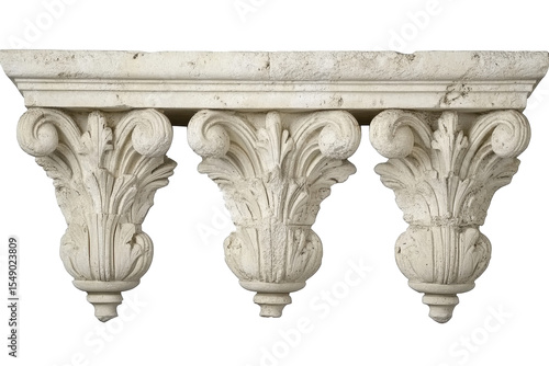 Elegant Decorative Stone Capitals with Ornate Flourishes Against Transparent Background
