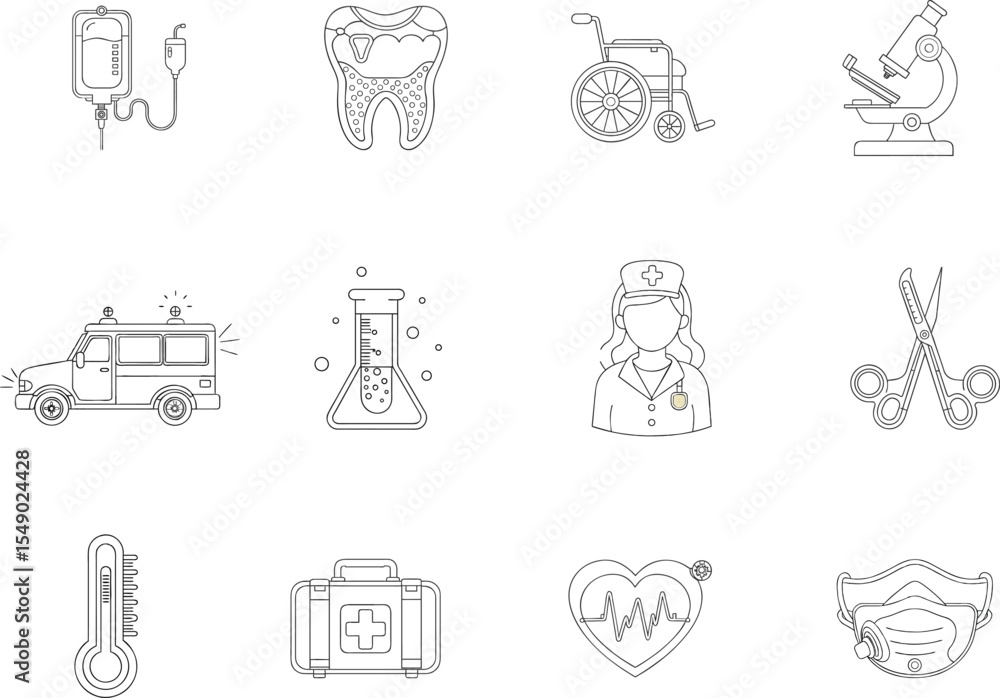 Fototapeta premium Medical Silhouette Icons – Healthcare, Hospital, Doctor_ vector illustration