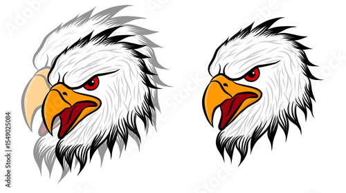 Vector illustration of two fierce eagle heads in aggressive expression, perfect for mascot, logo, or emblem design