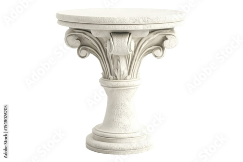 Ornate White Marble Column Pedestal with Detailed Sculpting and Elegant Classic Design