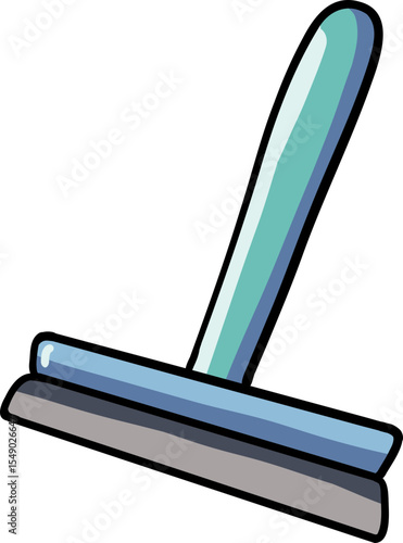 Hand drawn Bathroom elements doodle, Cartoon illustration of a squeegee with a colorful handle.