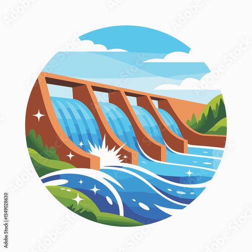 Hydroelectric Dam with Flowing Water and Forest View