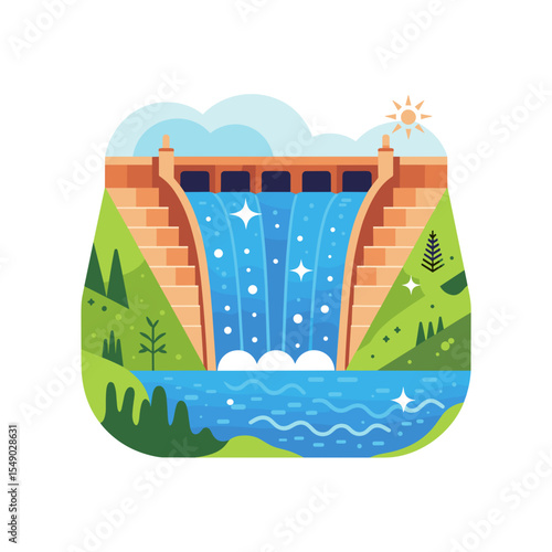 Hydroelectric Dam with Flowing Water and Forest View