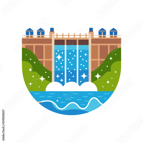 Hydroelectric Dam with Flowing Water and Forest View
