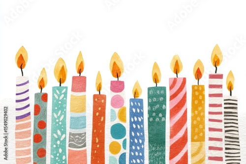 Whimsical colorful birthday candles illustration for festive celebration and party decor