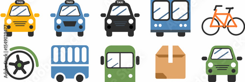 Icons representing taxi, rideshare, public transit, bike-share, and food delivery
