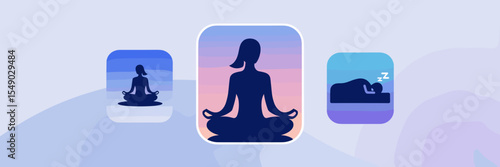 Mobile app screen with meditation and sleep icons – Great for app mockups, digital wellness campaigns, or relaxation-themed UX/UI design.