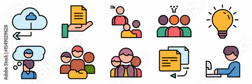 Modern flat design icons of file sharing and collaboration tools with people and cloud