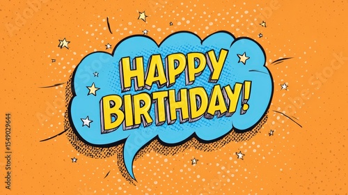 Colorful comic style happy birthday speech bubble design for celebration cards