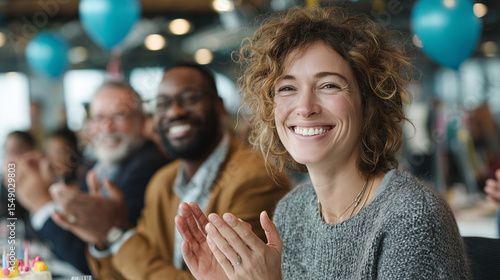 a diverse team clapping and smiling during a small celebration in a modern office. Multiracial Business Team