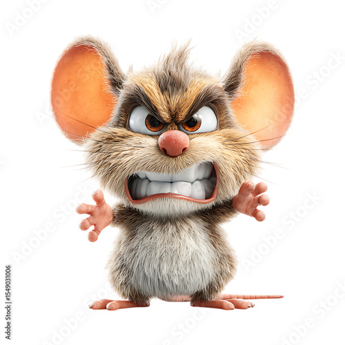 Angry Cartoon Mouse 3D Rendered Illustration against transparent background