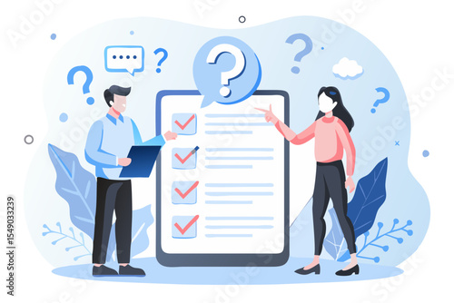 Business Team Reviewing Checklist with Questions and Answers for Project Management