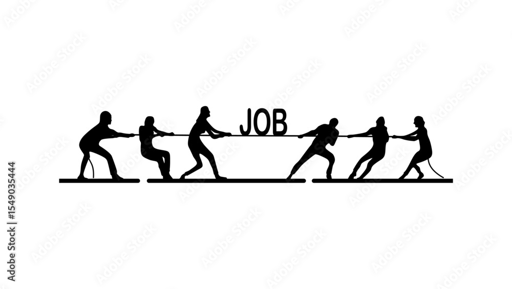 Fototapeta premium Fierce competition for jobs, black isolated silhouette