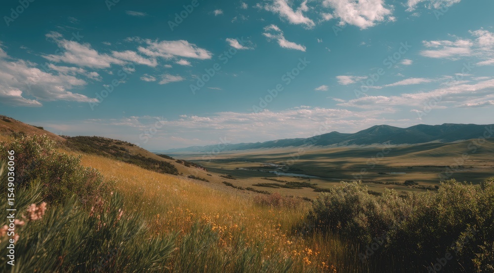 Serene Pastoral Scene with Blue Sky Clouds Serene Pastoral Scene with Blue Sky Clouds
