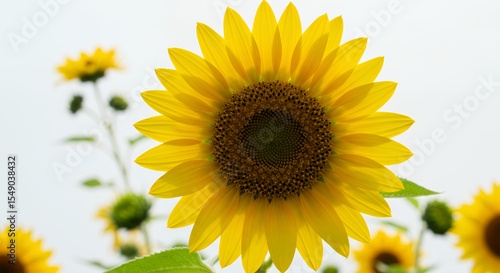Vibrant Sunflower Close-Up Against a Soft, Blurred Background of Other Sunflowers