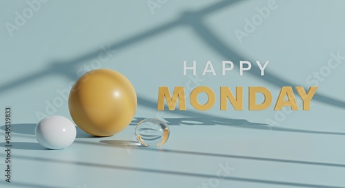Happy Monday: Minimalist 3D Render with Pastel Spheres and Shadow Play