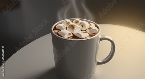 Steaming Mug of Hot Chocolate Topped with Toasted Marshmallows