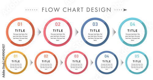 立体的で奥行きのあるフローチャートのデザインテンプレートセット(ステップ プレゼン資料 発表資料 流れ 手順 ベクター 編集可能)