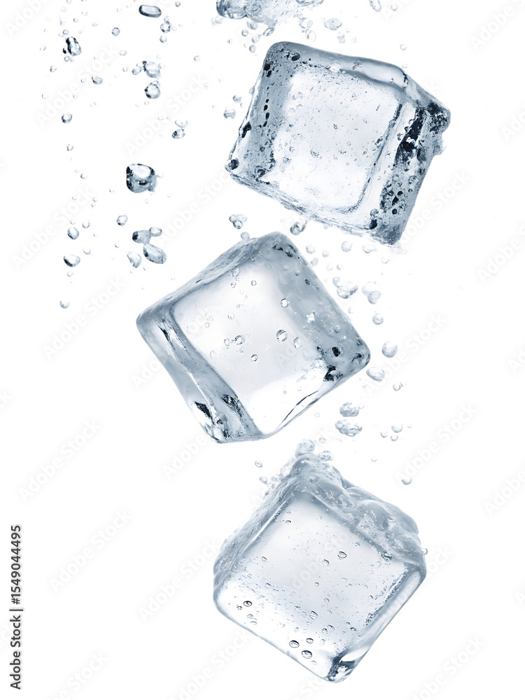 Three Ice Cubes Falling with Bubbles on a Black Background Perfect for Refreshment and Cooling Concepts Three Ice Cubes Falling with Bubbles on a Black Background Perfect for Refreshment and Cooling Concepts