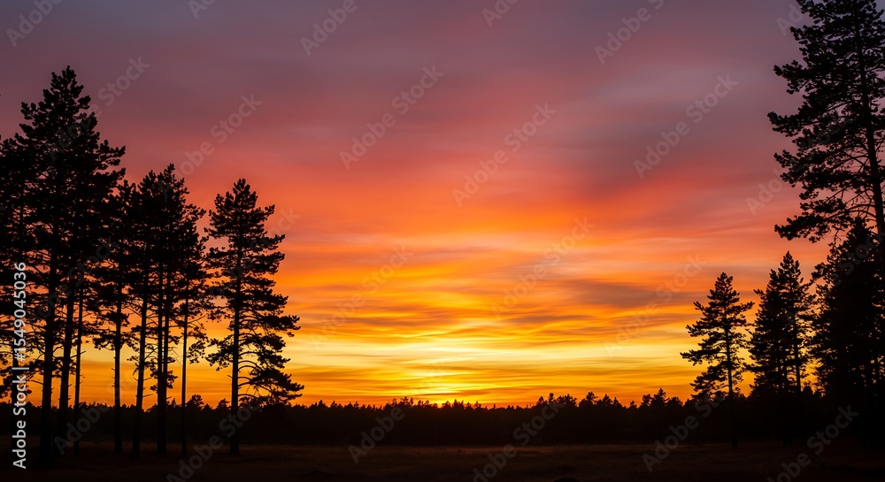 Fototapeta premium sunset over forest, warm glow