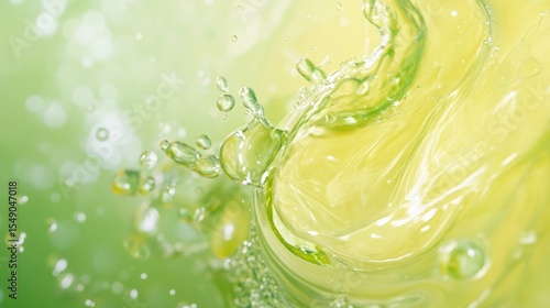 Green citrus soda splash with bubble and lemon swirl refreshing beverage drink concept background motion energy