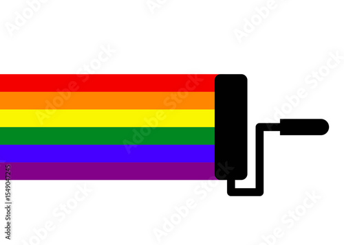 Logo lgbt. Mes del orgullo. Rodillo de pintor pintando con los colores de la bandera arcoiris