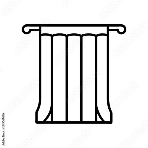 Simple line drawing of curtains on a rod with decorative ends