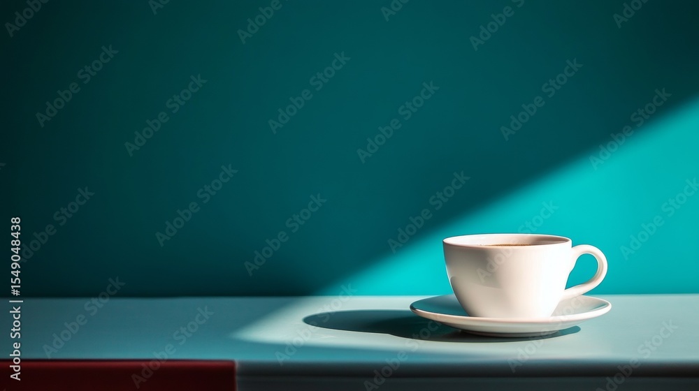 Minimal coffee scene with white cup blue background and dramatic light clean elegant modern morning beverage concept Minimal coffee scene with white cup blue background and dramatic light clean elegant modern morning beverage concept