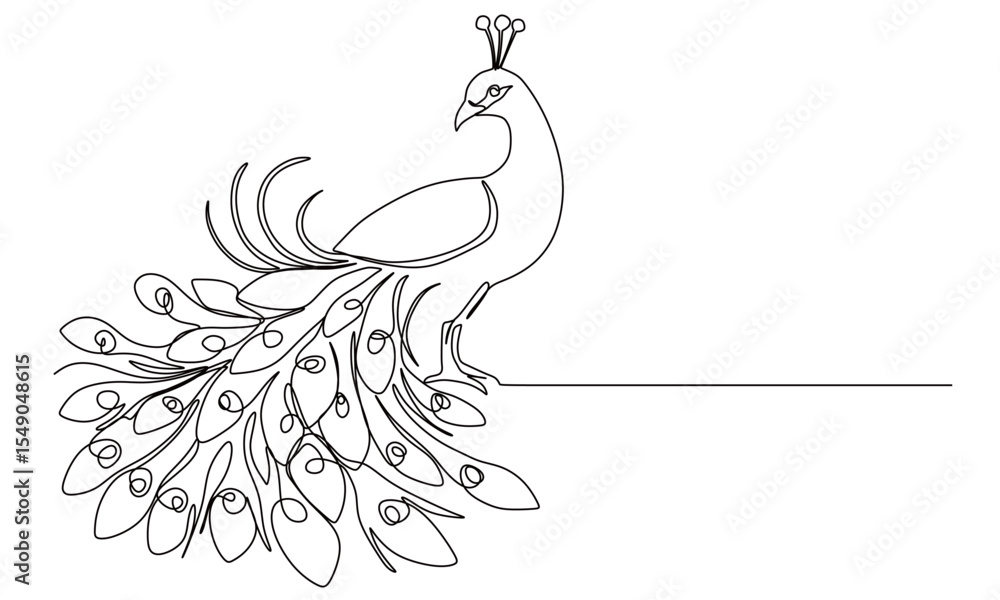 Fototapeta premium continuous one line drawing of a peacock. beautiful peacock