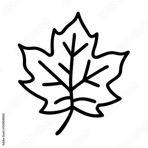 Stylized Maple Leaf Illustration with Bold Black Outline and Internal Veins