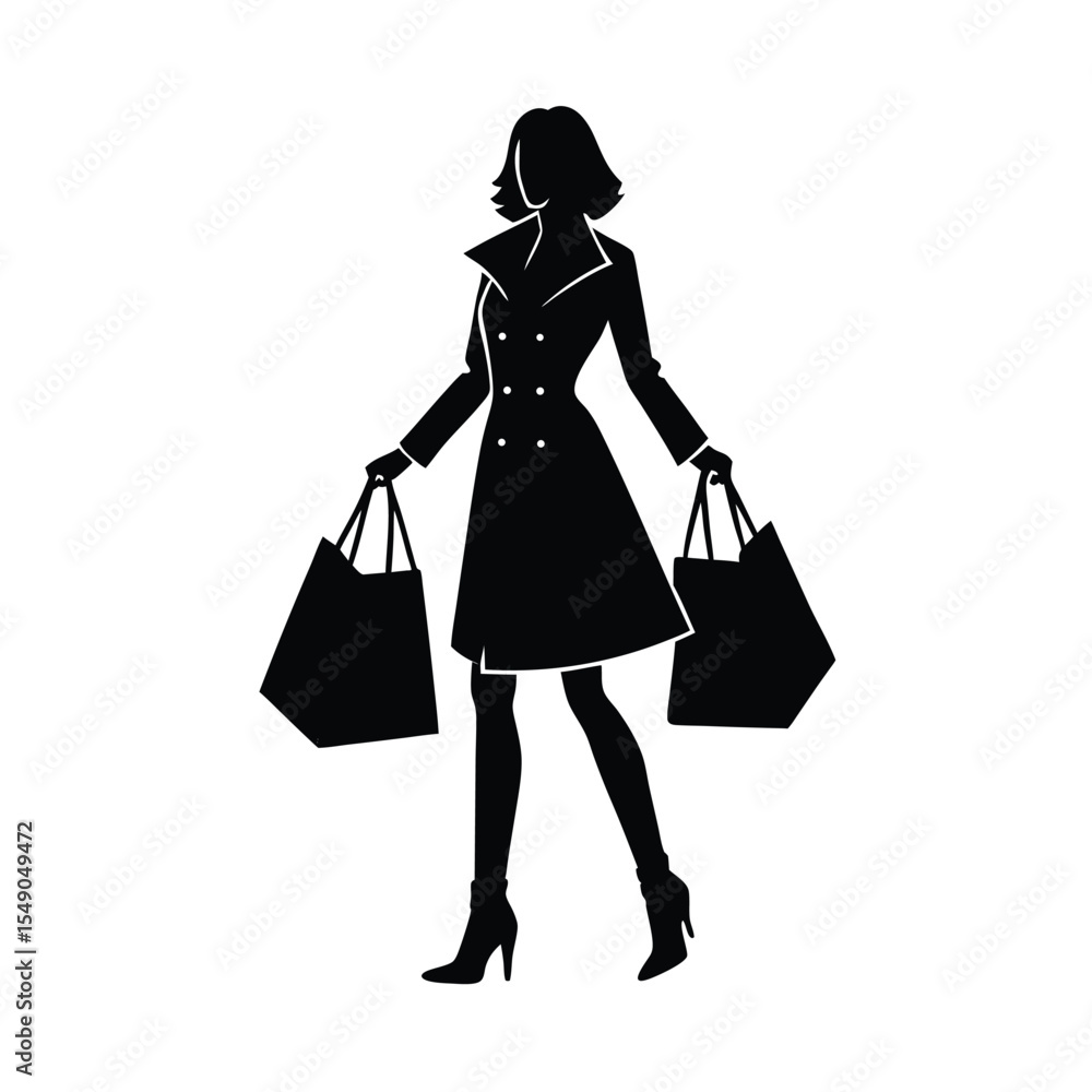 Elegant woman silhouette art with shopping bags depicting fashion and retail consumption Elegant woman silhouette art with shopping bags depicting fashion and retail consumption