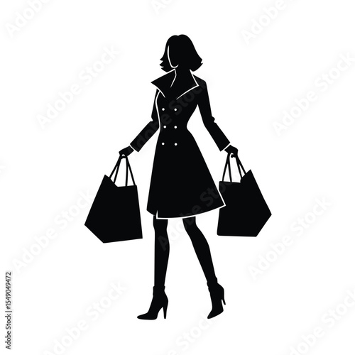 Elegant woman silhouette art with shopping bags depicting fashion and retail consumption
