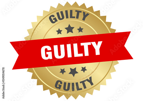 guilty. guilty round red and gold label isolated on transparent background