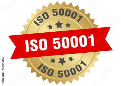 iso 50001. iso 50001 round red and gold label isolated on transparent background