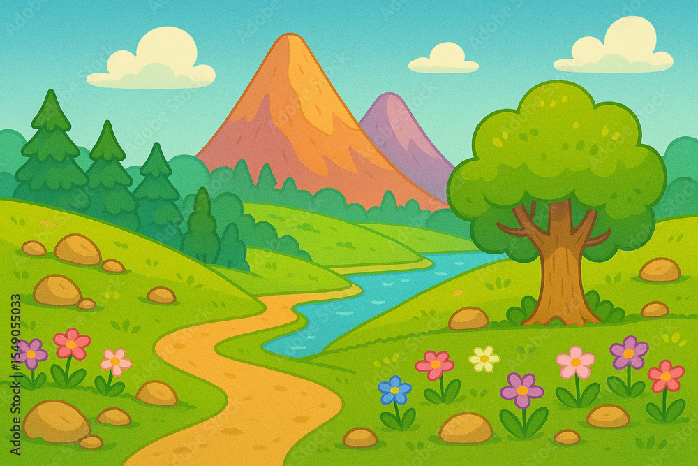 Fototapeta premium landscape with trees and hills and river