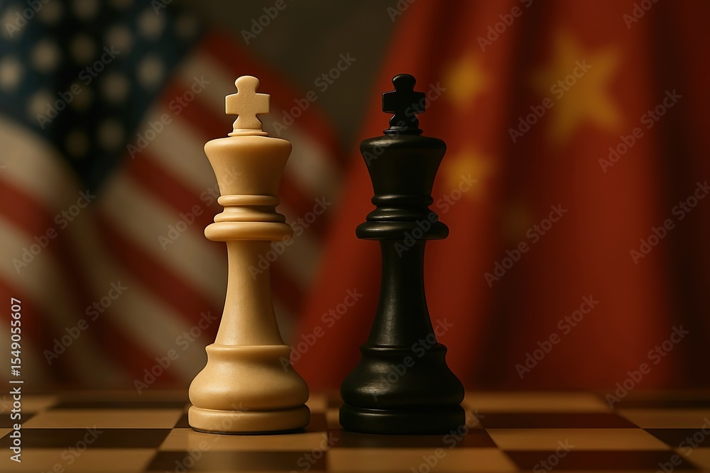Chess Kings with USA and China Flags Chess Kings with USA and China Flags