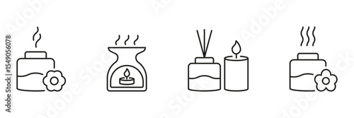 Aromatherapy And Scented Candle Line Icon Set. Relaxation, Wellness, And Home Fragrance Outline Symbol Collection. Spa And Meditation Elements. Editable Stroke. Isolated Vector Illustration