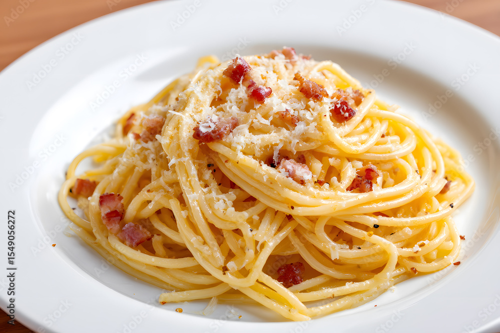 Spaghetti Carbonara with Bacon and Parmesan Cheese, isolated on white background Spaghetti Carbonara with Bacon and Parmesan Cheese, isolated on white background