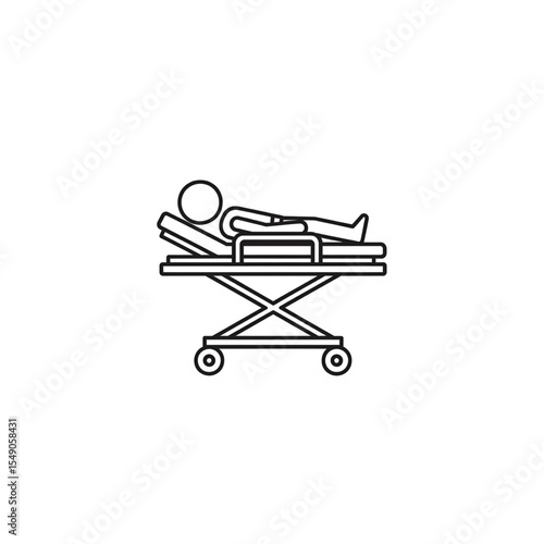 icon of hospital stretcher with wheels and patient outline in flat minimal style