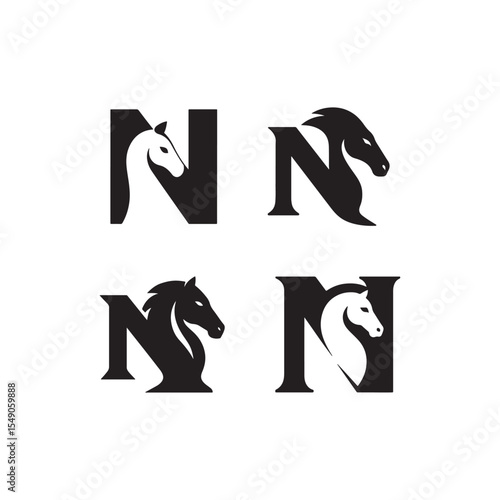 Four black and white horse head logos incorporated into the letter n in a square format