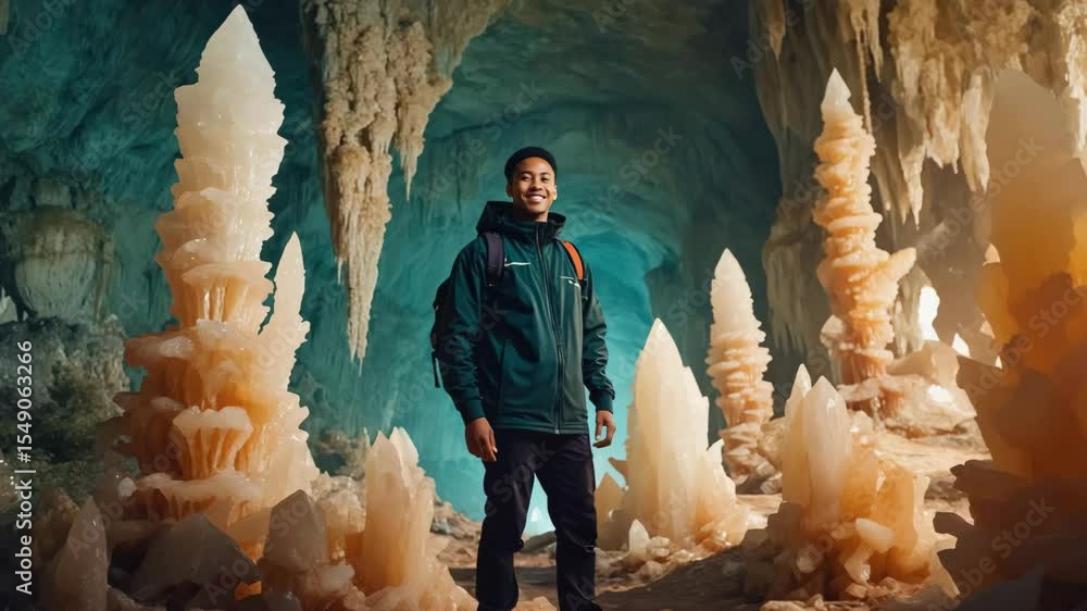 Explore stunning crystal formations in an underground cave with a ...