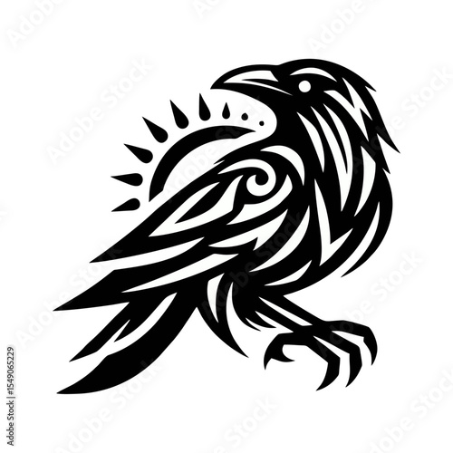raven tribal modern simple vector black white professional isolated white background