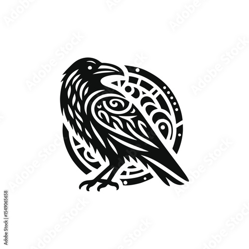 raven tribal modern simple vector black white professional isolated white background