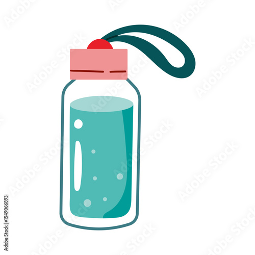 Pure water drink icon in flat style. Glass bottle and drinking glass vector illustration on isolated background. Water beverage sign business concept. Hand drawn cartoon style isolate on white .