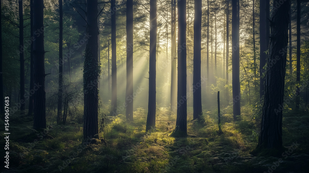 Obraz premium Green forest environment. Beautiful Forest